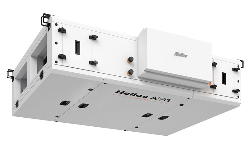 Weißes Helios AIR1 XC Deckengerät in Unteransicht für flexible Montage in der Decke